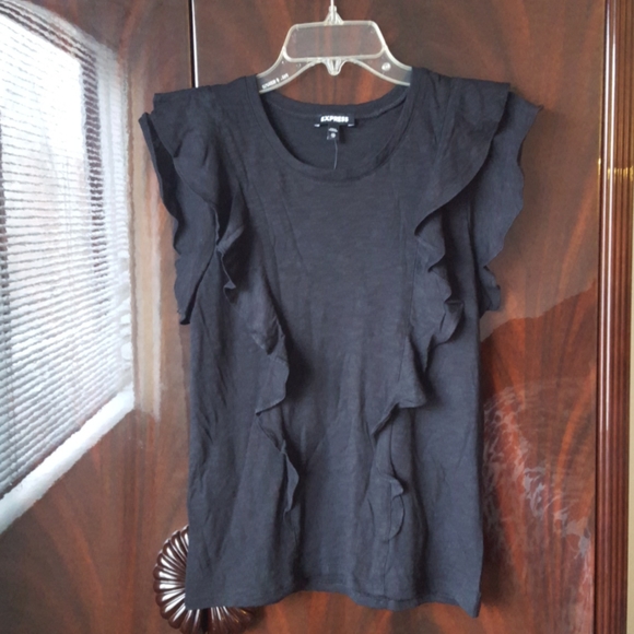 Express Black Ruffle Top - Picture 2 of 9